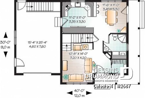 Rez-de-chaussée - Plan de maison de champêtre, 3 grandes chambres, garage, salle à manger tout en lumière, maison abordable - Celeste 4