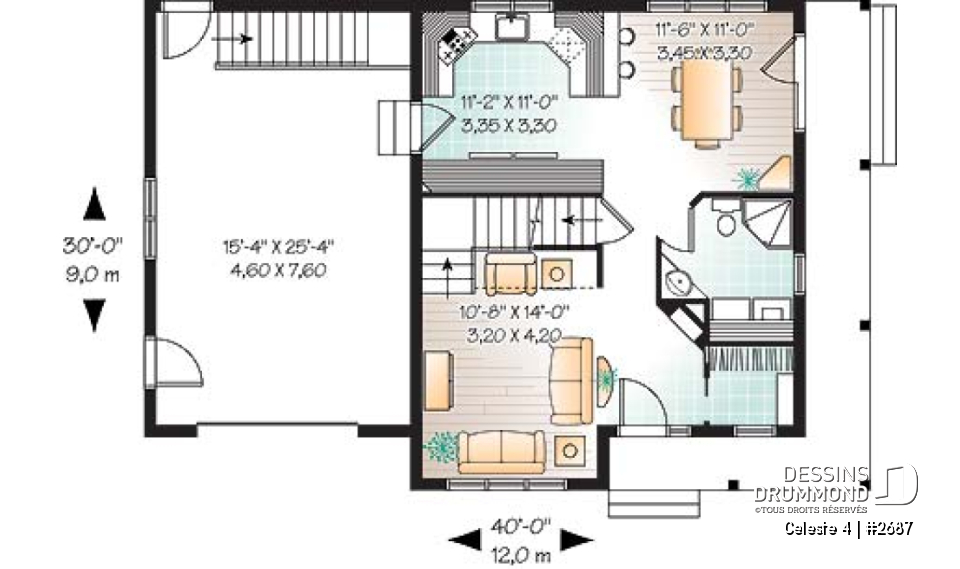Rez-de-chaussée - Plan de maison de champêtre, 3 grandes chambres, garage, salle à manger tout en lumière, maison abordable - Celeste 4
