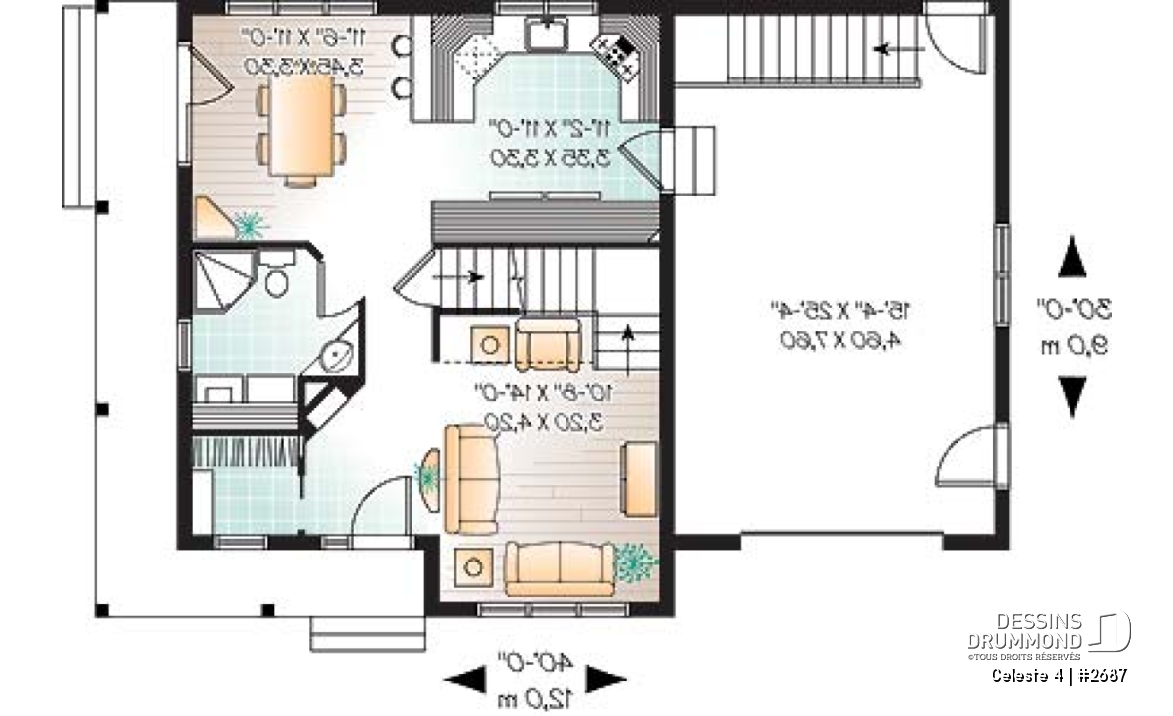 Rez-de-chaussée - Plan de maison de champêtre, 3 grandes chambres, garage, salle à manger tout en lumière, maison abordable - Celeste 4