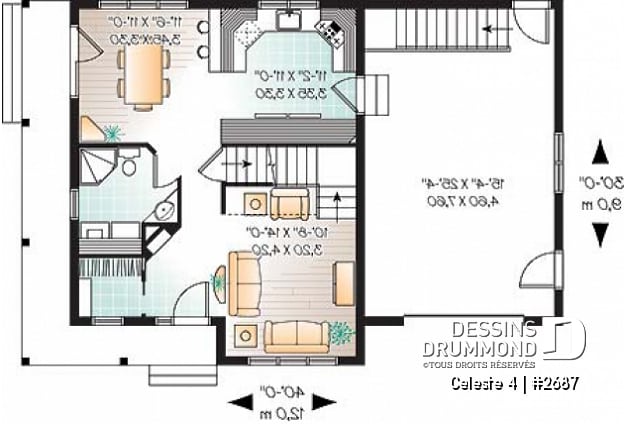 Rez-de-chaussée - Plan de maison de champêtre, 3 grandes chambres, garage, salle à manger tout en lumière, maison abordable - Celeste 4