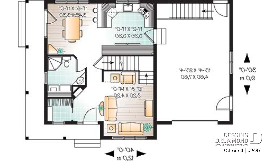 Rez-de-chaussée - Plan de maison de champêtre, 3 grandes chambres, garage, salle à manger tout en lumière, maison abordable - Celeste 4