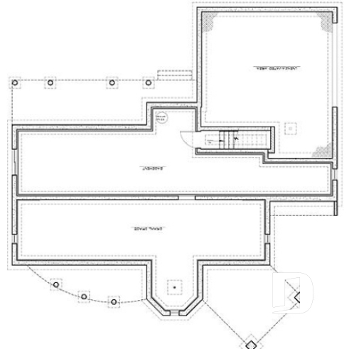 Sous-sol - Plan de maison lumineuse, 3 à 4 chambres, garage double avec pièce boni, superbe tourelle, foyer - Grappelli 