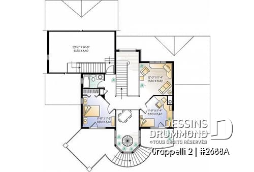Étage - Plan de maison avec vue panoramique, 3 à 4 chambres, champêtre avec grand espace boni, garage double - Grappelli 2