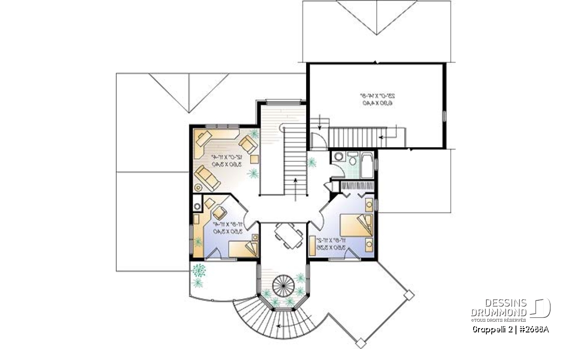 Étage - Plan de maison avec vue panoramique, 3 à 4 chambres, champêtre avec grand espace boni, garage double - Grappelli 2