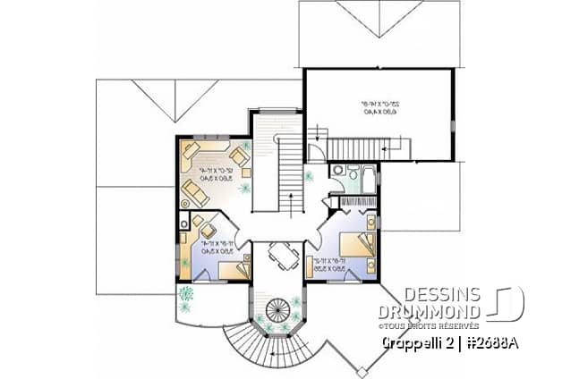Étage - Plan de maison avec vue panoramique, 3 à 4 chambres, champêtre avec grand espace boni, garage double - Grappelli 2
