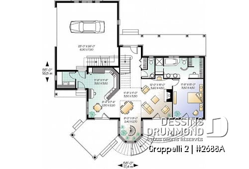 Rez-de-chaussée - Plan de maison avec vue panoramique, 3 à 4 chambres, champêtre avec grand espace boni, garage double - Grappelli 2