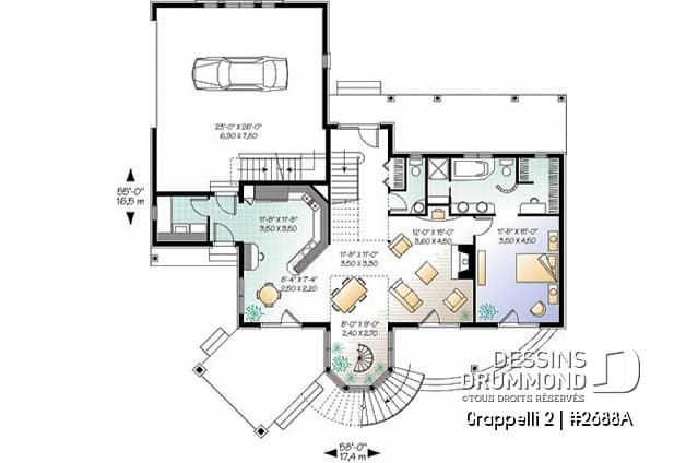 Rez-de-chaussée - Plan de maison avec vue panoramique, 3 à 4 chambres, champêtre avec grand espace boni, garage double - Grappelli 2