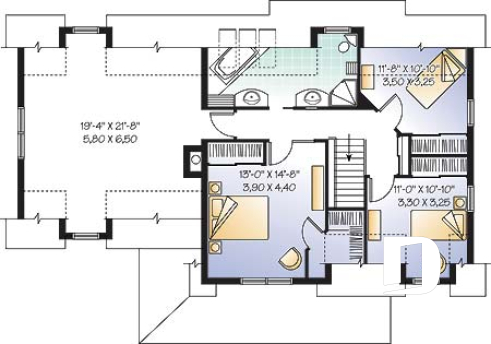 Étage - Plan de maison de campagne avec garage double, 3+ chambres, bureau à domicile et grand espace boni - La Prairie