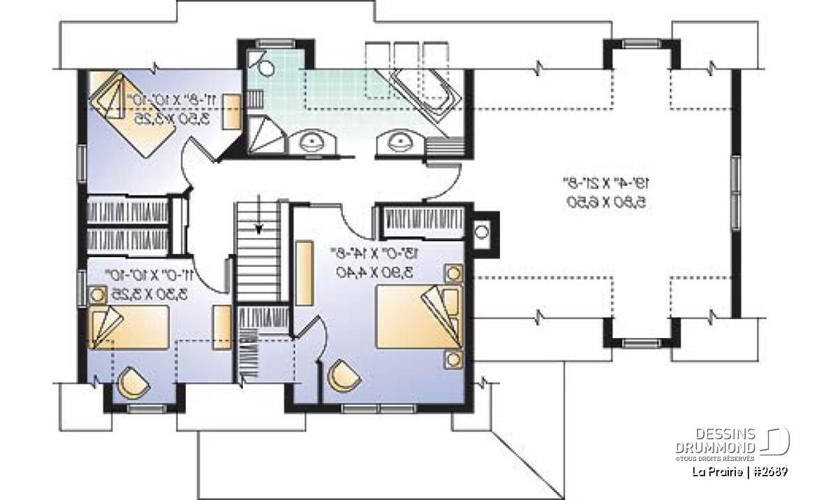 Étage - Plan de maison de campagne avec garage double, 3+ chambres, bureau à domicile et grand espace boni - La Prairie