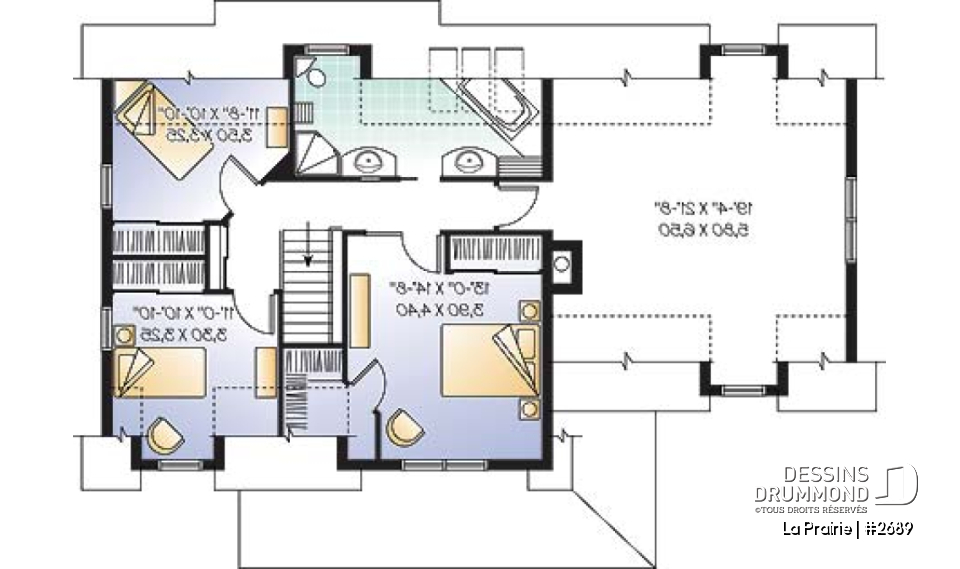 Étage - Plan de maison de campagne avec garage double, 3+ chambres, bureau à domicile et grand espace boni - La Prairie