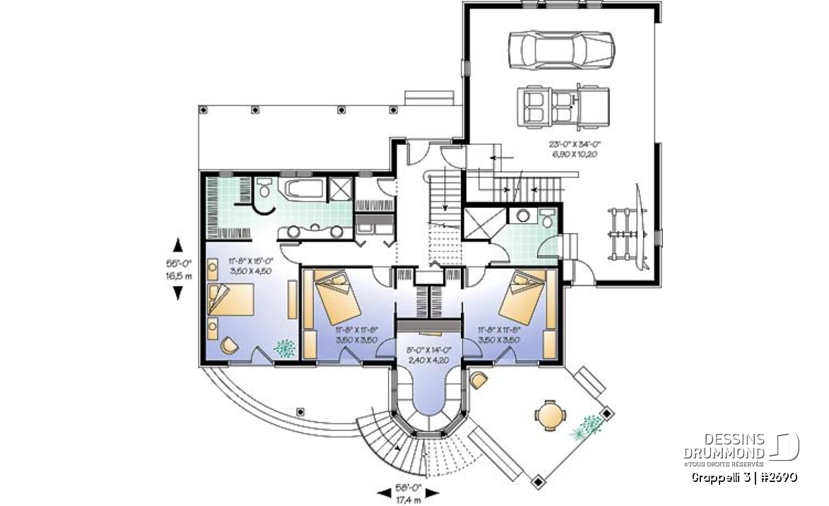 Rez-de-chaussée - Plan de maison champêtre, vue panoramique, planchers inversés, verrière, suite des maîtres avec terrasse - Grappelli 3
