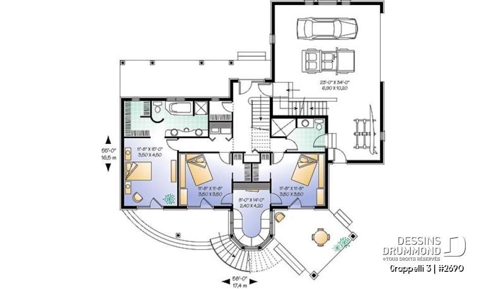 Rez-de-chaussée - Plan de maison champêtre, vue panoramique, planchers inversés, verrière, suite des maîtres avec terrasse - Grappelli 3