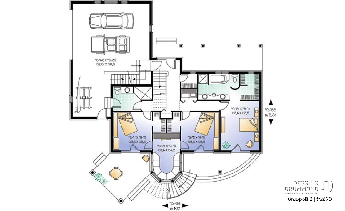 Rez-de-chaussée - Plan de maison champêtre, vue panoramique, planchers inversés, verrière, suite des maîtres avec terrasse - Grappelli 3
