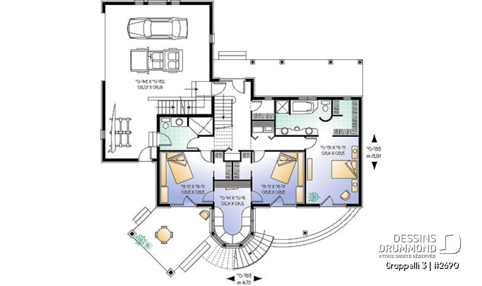 Rez-de-chaussée - Plan de maison champêtre, vue panoramique, planchers inversés, verrière, suite des maîtres avec terrasse - Grappelli 3