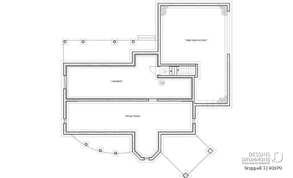 Sous-sol - Plan de maison champêtre, vue panoramique, planchers inversés, verrière, suite des maîtres avec terrasse - Grappelli 3