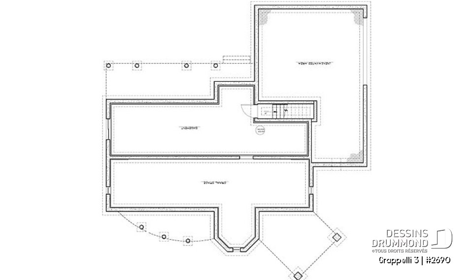 Sous-sol - Plan de maison champêtre, vue panoramique, planchers inversés, verrière, suite des maîtres avec terrasse - Grappelli 3