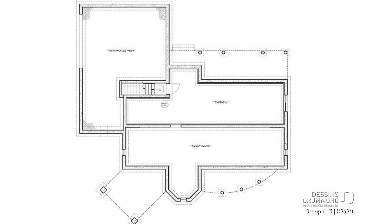 Sous-sol - Plan de maison champêtre, vue panoramique, planchers inversés, verrière, suite des maîtres avec terrasse - Grappelli 3