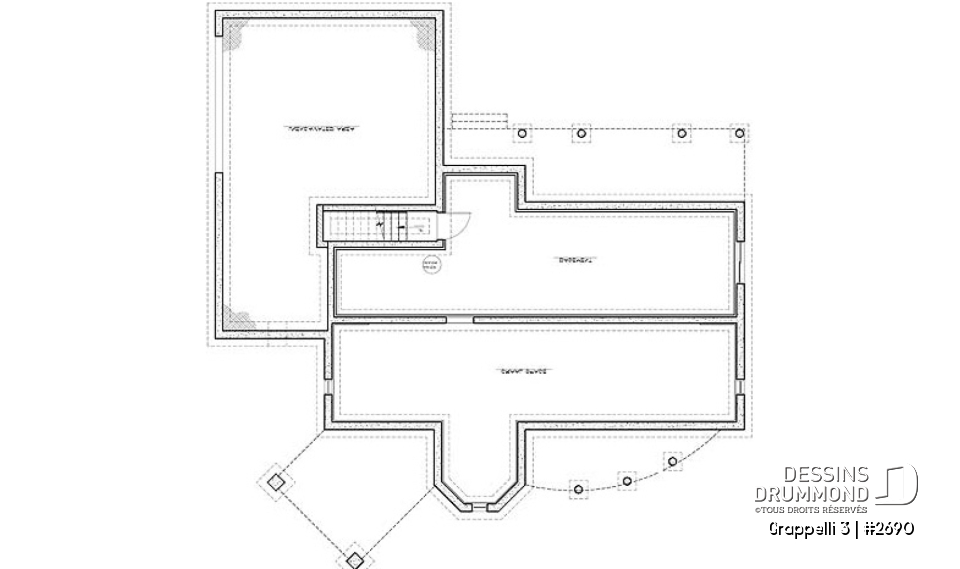 Sous-sol - Plan de maison champêtre, vue panoramique, planchers inversés, verrière, suite des maîtres avec terrasse - Grappelli 3
