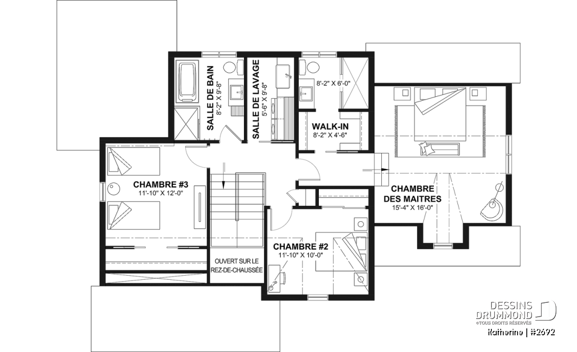 Étage - Plan de maison Farmhouse Moderne proposant pierre Maibec Acenta Katherine, 3 chambres et garage - Katherine