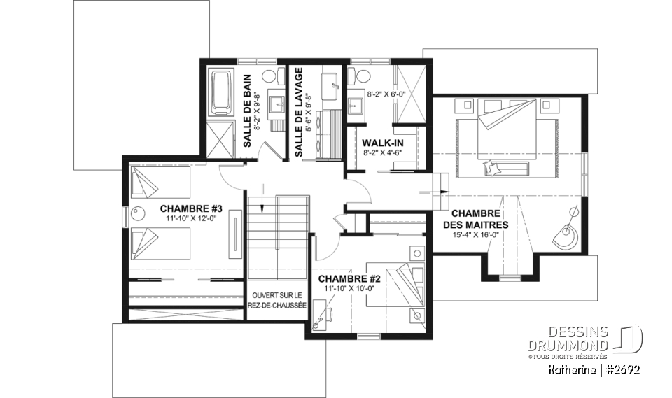 Étage - Plan de maison Farmhouse Moderne proposant pierre Maibec Acenta Katherine, 3 chambres et garage - Katherine