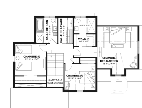 Étage - Plan de maison Farmhouse Moderne proposant pierre Maibec Acenta Katherine, 3 chambres et garage - Katherine