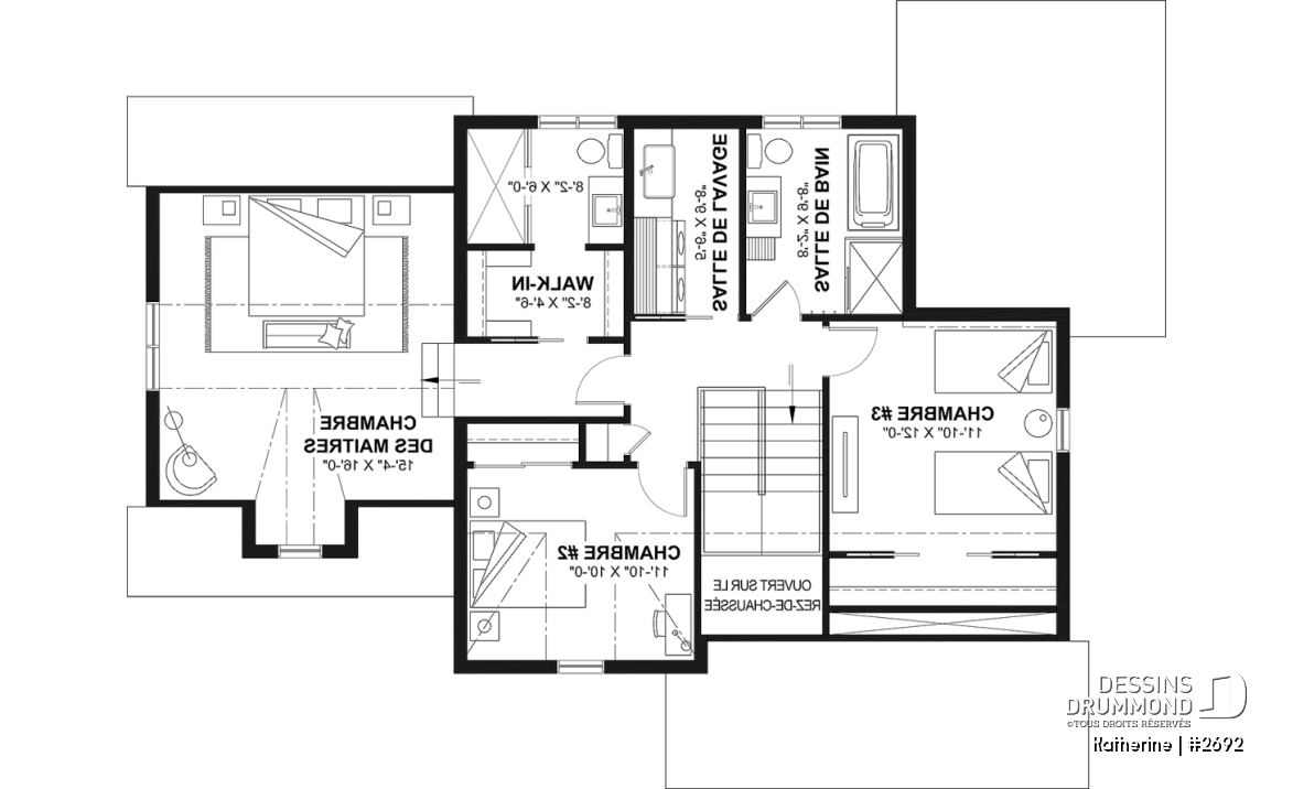 Étage - Plan de maison Farmhouse Moderne proposant pierre Maibec Acenta Katherine, 3 chambres et garage - Katherine