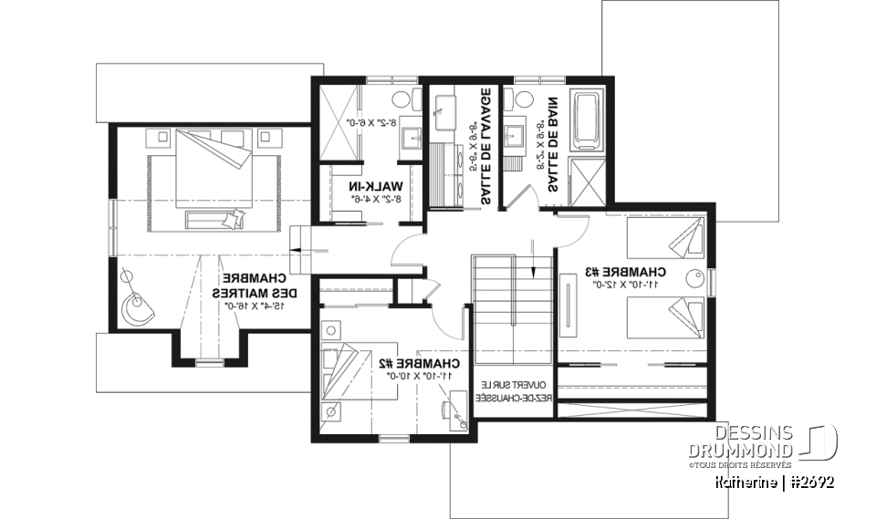 Étage - Plan de maison Farmhouse Moderne proposant pierre Maibec Acenta Katherine, 3 chambres et garage - Katherine