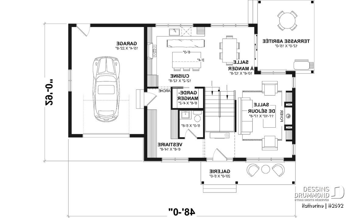 Rez-de-chaussée - Plan de maison Farmhouse Moderne proposant pierre Maibec Acenta Katherine, 3 chambres et garage - Katherine