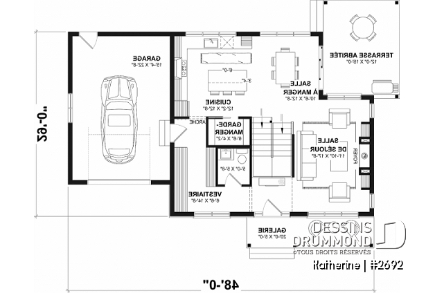 Rez-de-chaussée du plan de maison unifamiliale 2692 Rez-de-chaussée - Plan de maison Farmhouse Moderne proposant pierre Maibec Acenta Katherine, 3 chambres et garage - Katherine