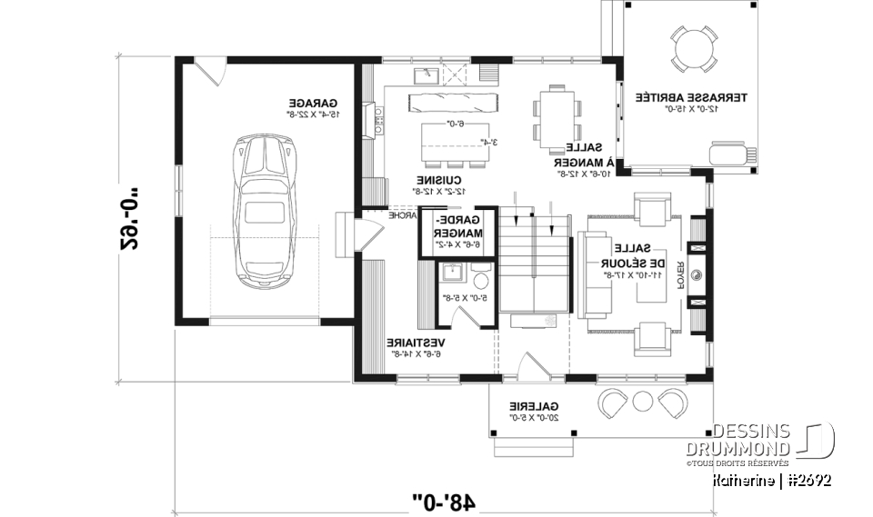 Rez-de-chaussée - Plan de maison Farmhouse Moderne proposant pierre Maibec Acenta Katherine, 3 chambres et garage - Katherine