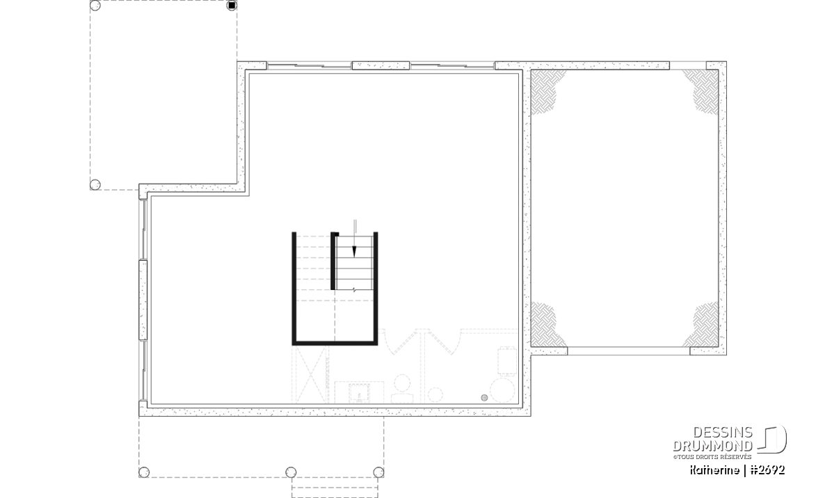 Sous-sol aménageable - Plan de maison Farmhouse Moderne proposant pierre Maibec Acenta Katherine, 3 chambres et garage - Katherine