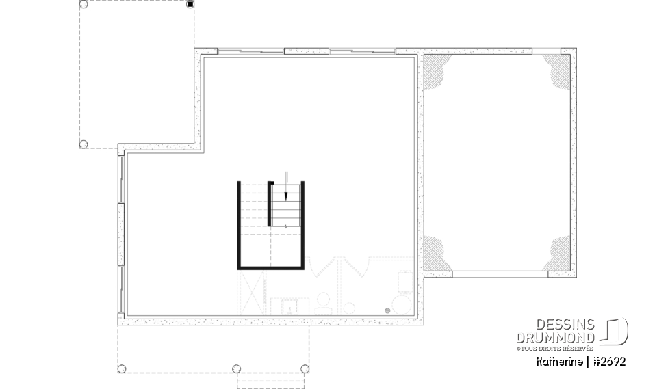 Sous-sol aménageable - Plan de maison Farmhouse Moderne proposant pierre Maibec Acenta Katherine, 3 chambres et garage - Katherine