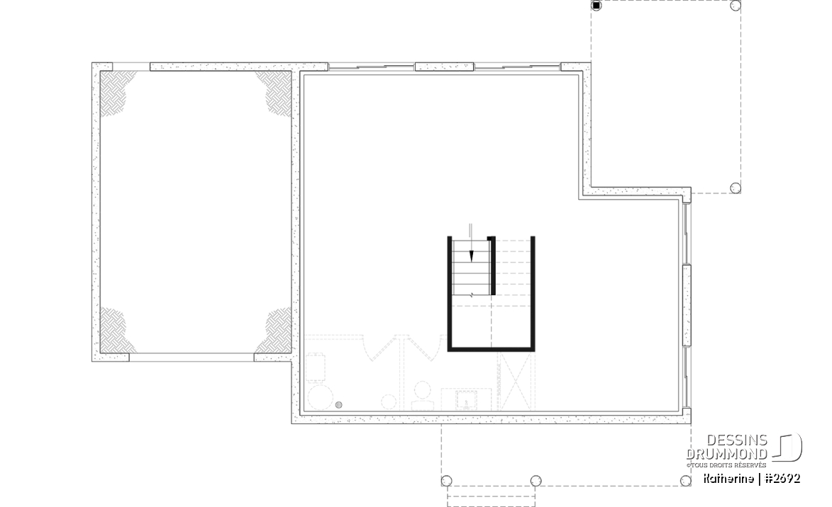 Sous-sol aménageable - Plan de maison Farmhouse Moderne proposant pierre Maibec Acenta Katherine, 3 chambres et garage - Katherine