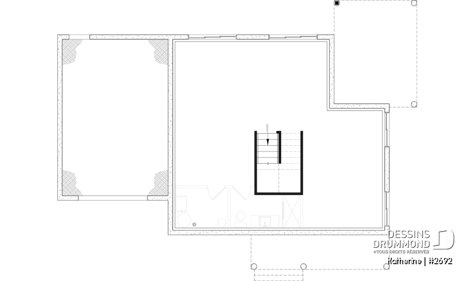 Sous-sol aménageable - Plan de maison Farmhouse Moderne proposant pierre Maibec Acenta Katherine, 3 chambres et garage - Katherine