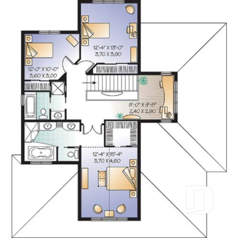 Étage - Maison de style méditerranéen, aire ouverte, foyer central, 3 chambre, garage double et bureau - Riopel
