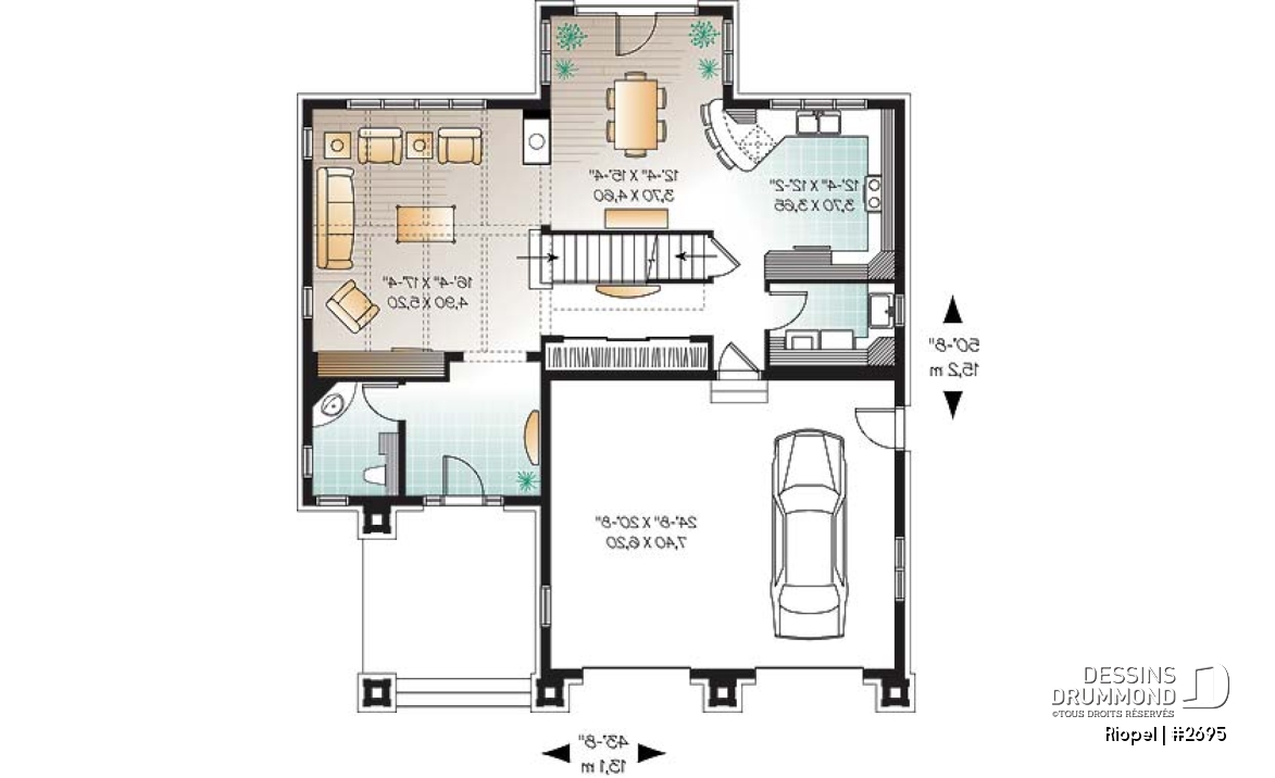 Rez-de-chaussée - Maison de style méditerranéen, aire ouverte, foyer central, 3 chambre, garage double et bureau - Riopel