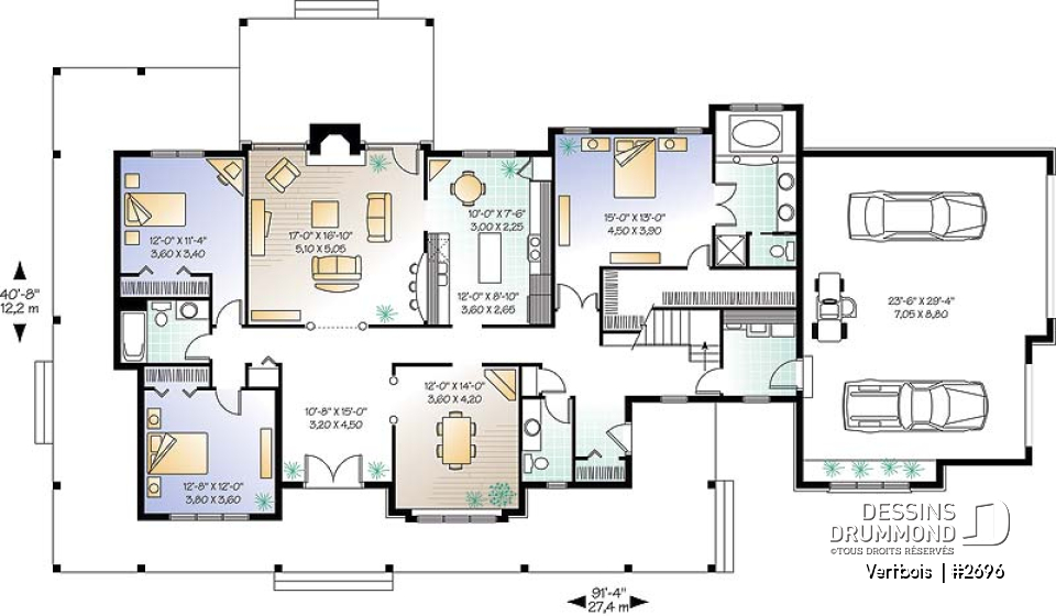 Rez-de-chaussée - Maison de style ranch, 3 chambres, bureau à l'étage, coin déjeuner, garage triple - Vertbois 