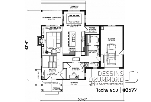 Rez-de-chaussée - Maison à étage 2 à 4 chambres, garage, garde-manger, balcon couvert à l'arrière, bureau - Rocheleau