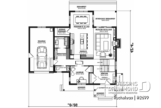 Rez-de-chaussée - Maison à étage 2 à 4 chambres, garage, garde-manger, balcon couvert à l'arrière, bureau - Rocheleau