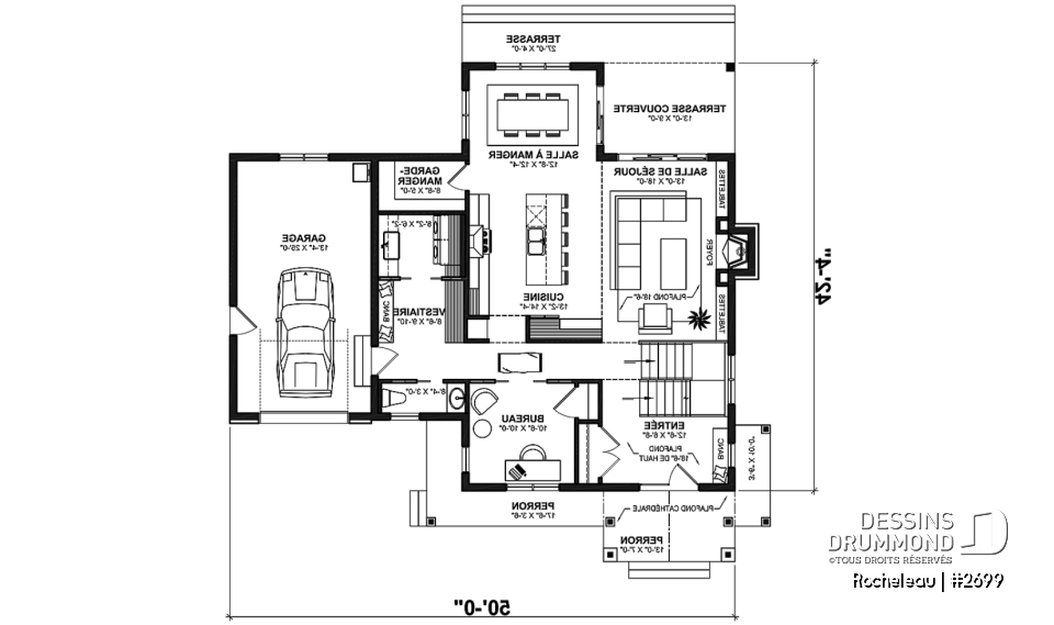 Rez-de-chaussée - Maison à étage 2 à 4 chambres, garage, garde-manger, terrasse abritée, bureau, sous-sol aménagé optionnel ($) - Rocheleau