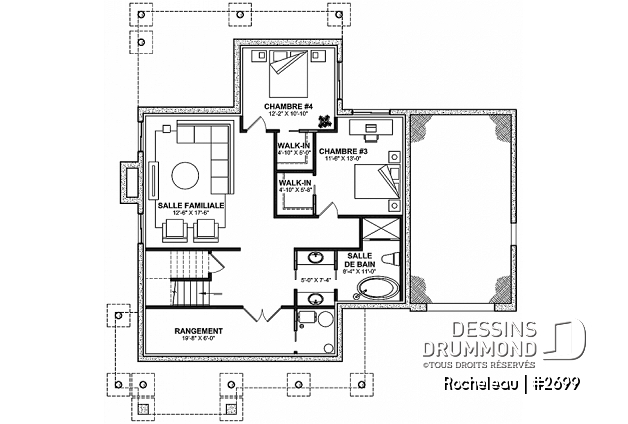 Sous-sol - Maison à étage 2 à 4 chambres, garage, garde-manger, balcon couvert à l'arrière, bureau - Rocheleau
