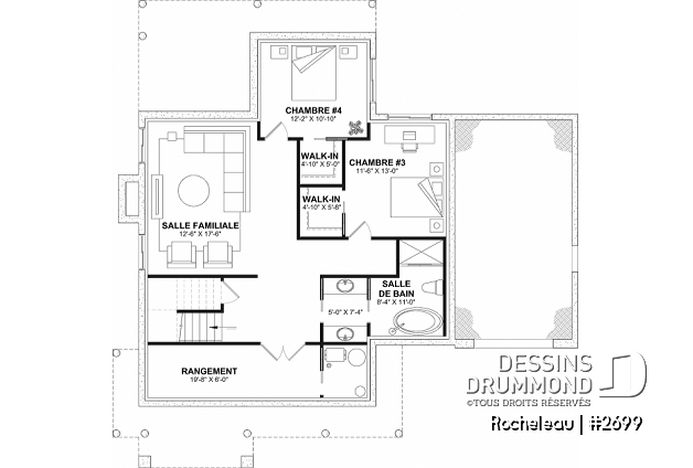 Sous-sol aménagé - Maison à étage 2 à 4 chambres, garage, garde-manger, balcon couvert à l'arrière, bureau - Rocheleau