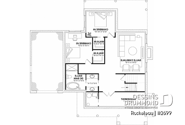 Sous-sol aménagé (Optionel $) du plan de maison unifamiliale 2699 Sous-sol aménagé (Optionel $) - Maison à étage 2 à 4 chambres, garage, garde-manger, terrasse abritée, bureau, sous-sol aménagé optionnel ($) - Rocheleau