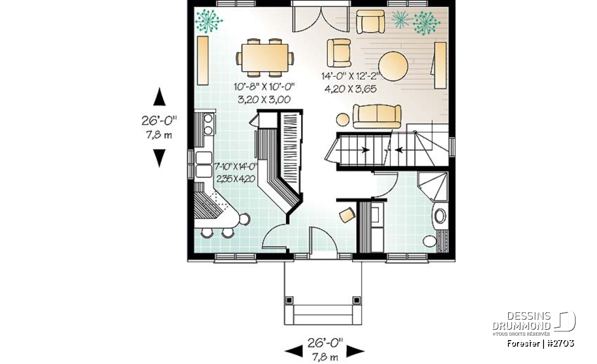 Rez-de-chaussée - Plan de maison style Européen à étages, 3 chambres, extérieur classique, éviers doubles - Forester