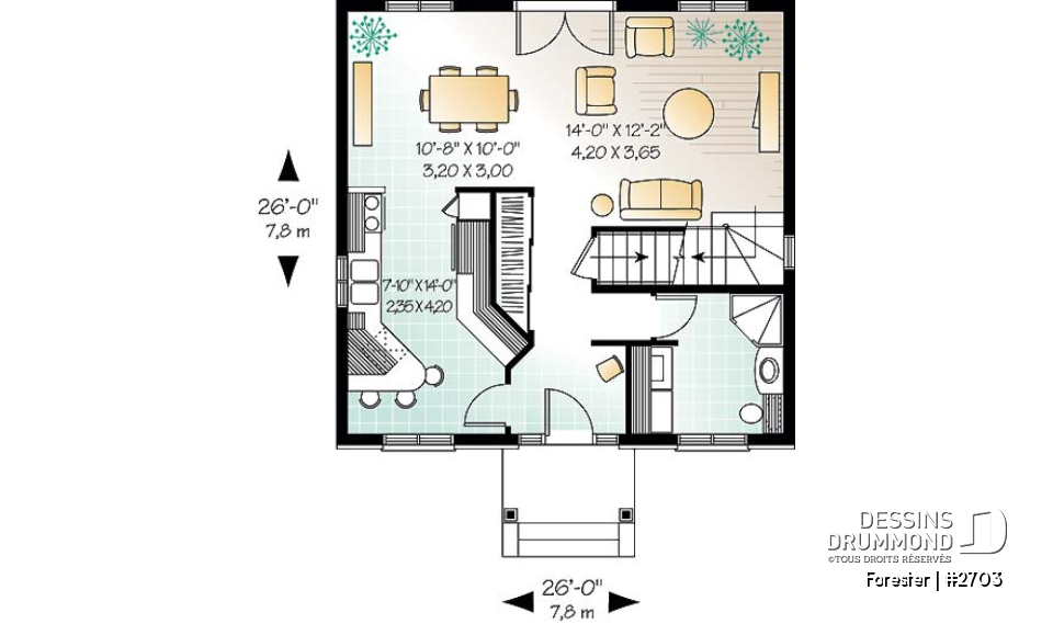 Rez-de-chaussée - Plan de maison style Européen à étages, 3 chambres, extérieur classique, éviers doubles - Forester