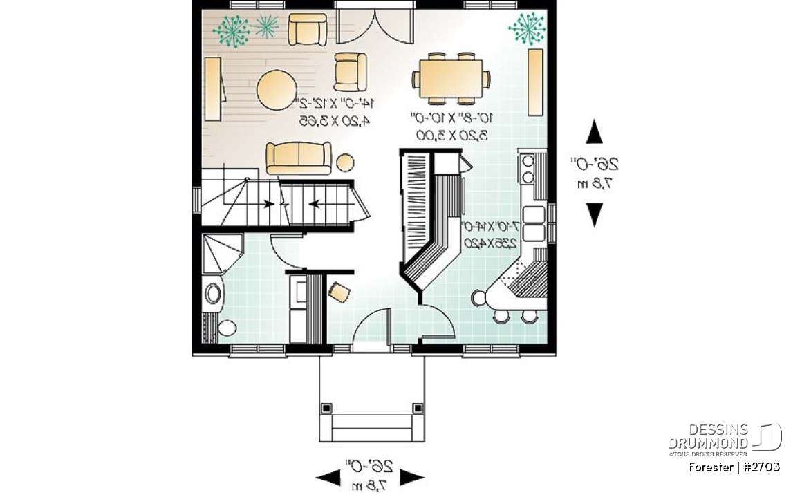 Rez-de-chaussée - Plan de maison style Européen à étages, 3 chambres, extérieur classique, éviers doubles - Forester