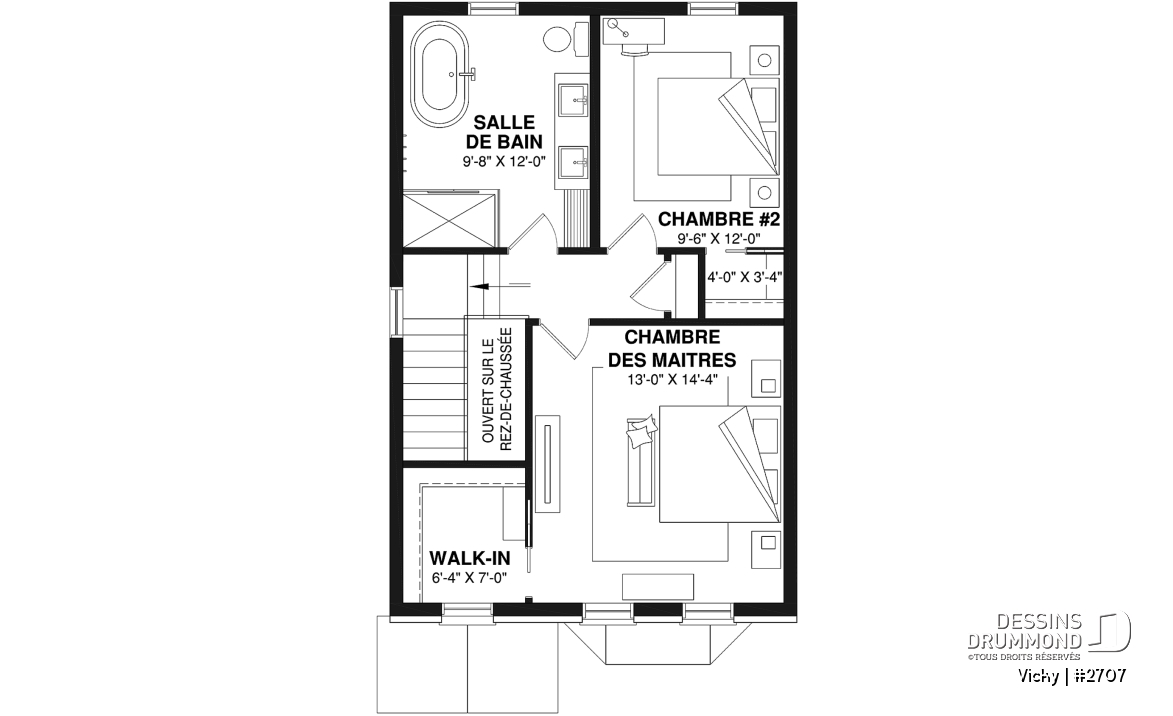 Étage option 1 - Plan de cottage d'inspiration victorienne moderne, 2 chambres, salle de lavage au rez-de-chaussée - Vicky