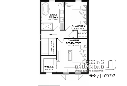 Étage option 1 - Plan de cottage d'inspiration victorienne moderne, 2 chambres, salle de lavage au rez-de-chaussée - Vicky