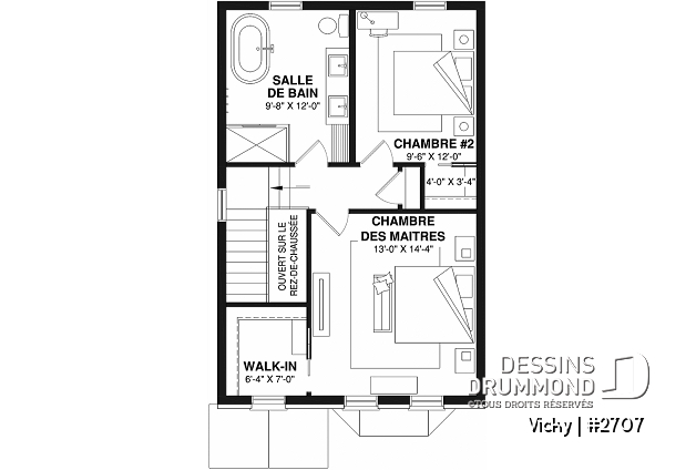 Étage option 1 - Plan de cottage d'inspiration victorienne moderne, 2 chambres, salle de lavage au rez-de-chaussée - Vicky