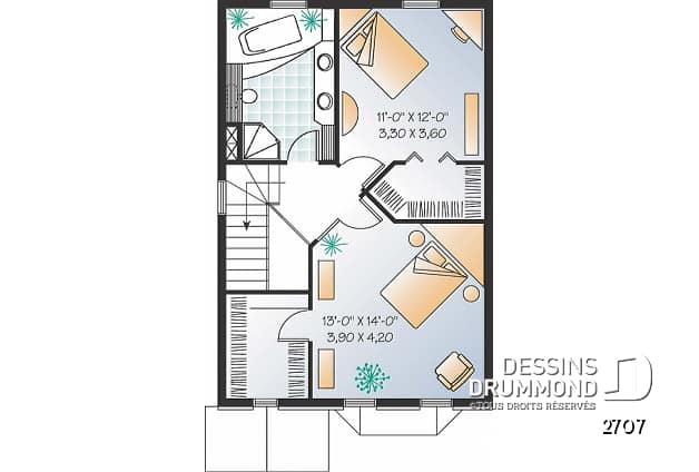 Étage option 1 - Plan de cottage anglais avec option de 2 ou 3 chambres, salle de lavage au rez-de-chaussée - Vicky